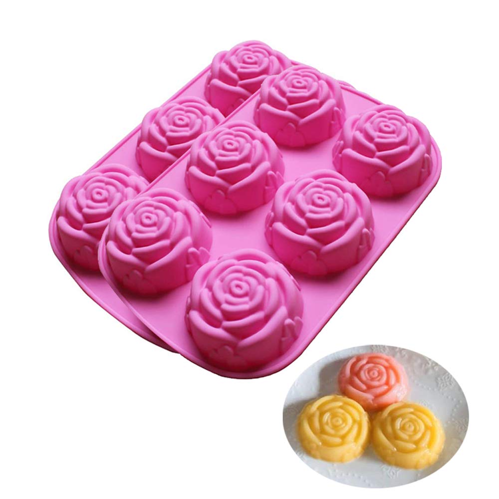 Soap Making Kit - BAKER DEPOT 手作り石鹸ケーキゼリープディングチョコレートベーカリー用シリコンモールド 6 キャビティ ローズフラワーデザイン、2