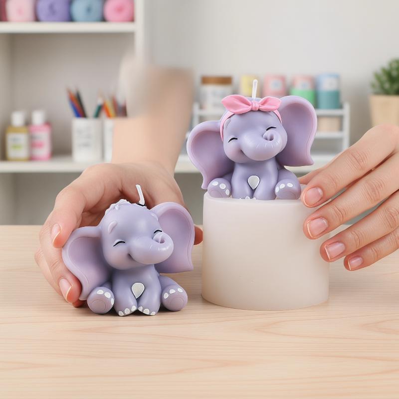 Soap Making Kit - かわいい3D象型シリコンキャンドルモールド、簡単リリース、再利用可能なDIY動物型、石鹸、樹脂、香り付きキャンドル、ホームクラフト用