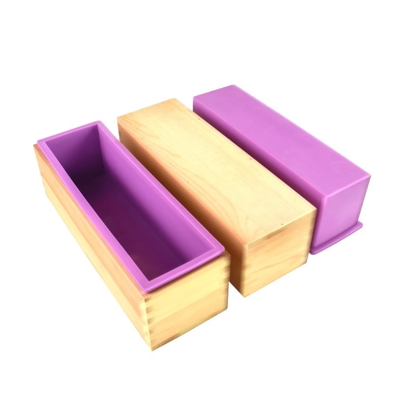 Soap Mold Silicone Loaf - 柔軟なシリコン製石鹸型 長方形ローフデザイン 木製ボックス付き 石鹸作り用