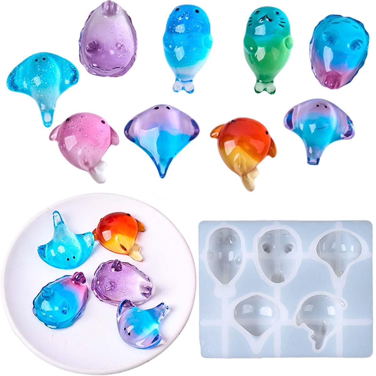 Soap Making Kit - 3Dヒーリング可愛いマンタ鯨シリコンモールドDIYキーホルダーバッグチャームソープキャンドルモールドエポキシ樹脂サマーアートギフト製作