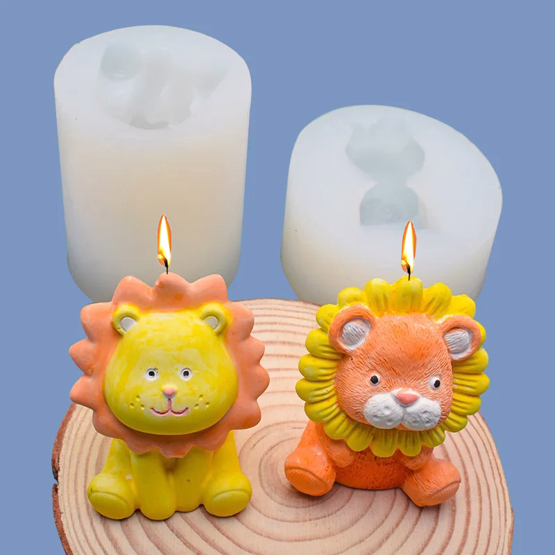 Soap Making Kit - ライオンシリコンキャンドルモールド,動物石鹸,石膏,成形,日曜大工のチョコレート,ケーキ,ベーキングツール,家庭用ギフト,かわいい