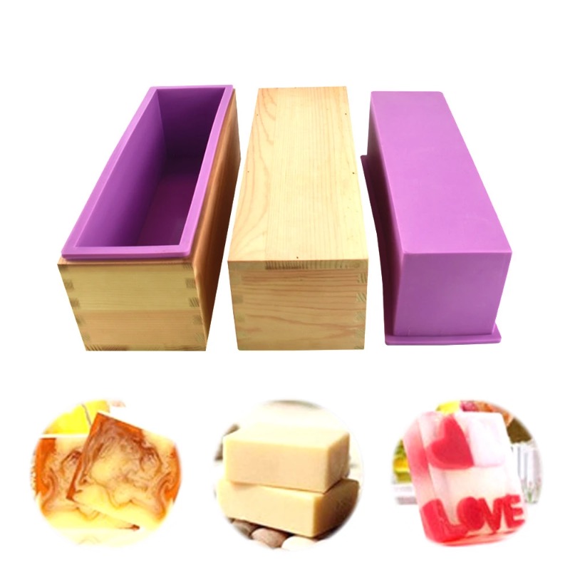 柔軟なシリコン製石鹸型 長方形ローフデザイン 木製ボックス付 - Soap Mold Silicone Loaf のレビューと価格