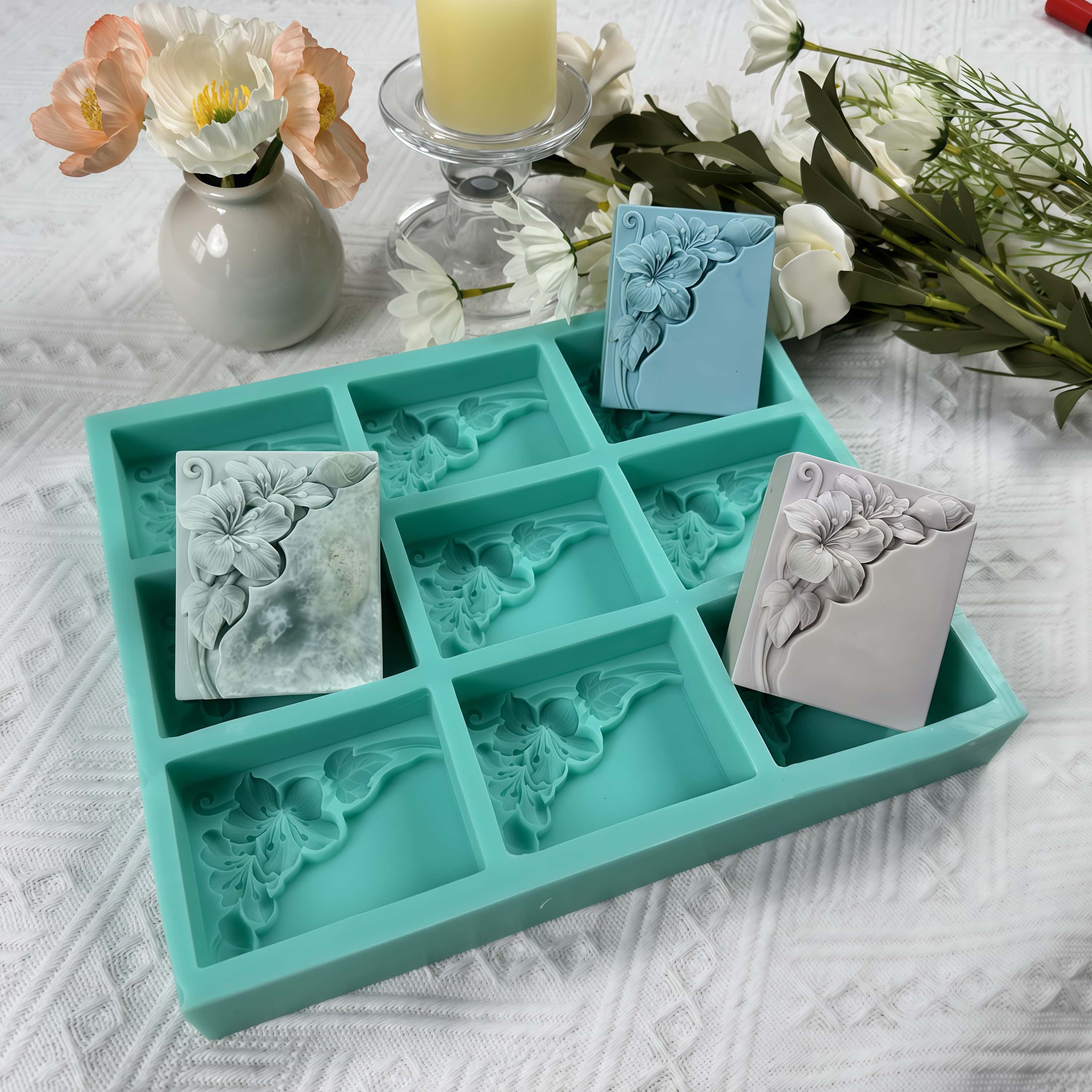 9つのキャビティを持つタングフラワー型石鹸型、天然石鹸作り用 - Soap Making Book のレビューと価格